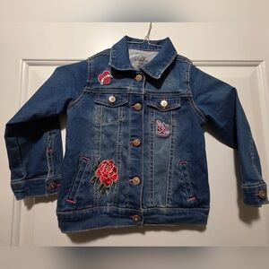 Jordache Kids Blue Jean Jacket with Patch Detail And Pink Embroidery